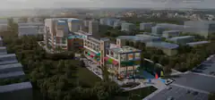 Aerial view of a modern mixed-use development