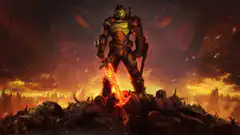 Doom Slayer standing on demon corpses