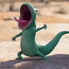 Green lizard screaming with tongue out
