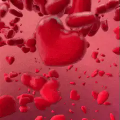 3D red hearts floating in space