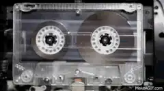 Cassette tape reels spinning