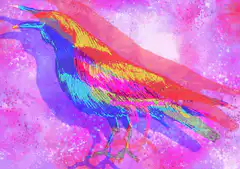 Colorful bird morphing into a crow
