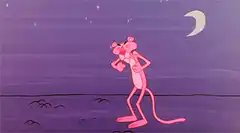 Pink Panther laughs at the moon