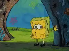 SpongeBob waving from behind a tree