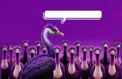 Purple ostrich speech bubble