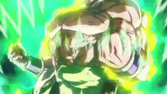 Broly powering up with green aura