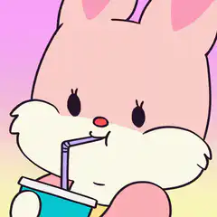 Pink bunny drinking from a cup