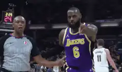 LeBron James and referee pointing