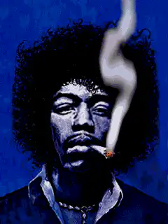 Jimi Hendrix smoking with blue filter