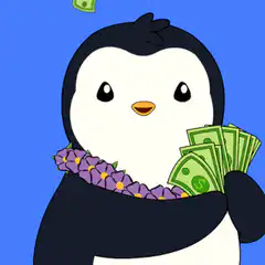 Penguin with money and flowers