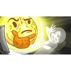 Glowing emoji pointing at shocked person