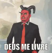 Devil in suit says Deus me livre