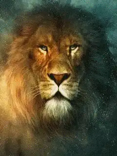 glowing-eyed lion portrait