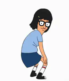 Tina Belcher squatting and looking back