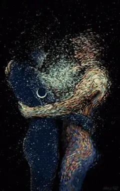 Van Gogh style couple kissing under stars