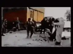 Soldiers running from explosion