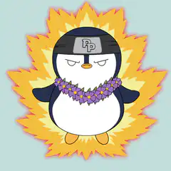 Penguin with headband and lei