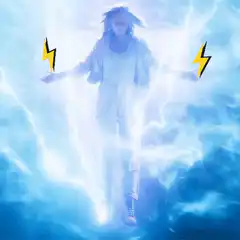 Girl surrounded by blue lightning