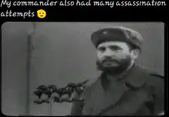 Fidel Castro saluting with text