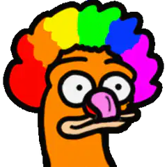 orange clown with rainbow hair