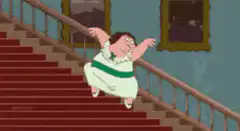 Fat lady falling down stairs