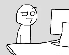 suspicious stick figure at computer