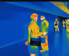 Thermal camera view of people shaking hands