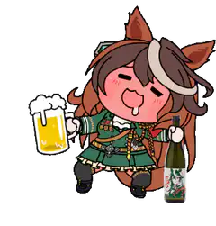 Chibi horse girl drinking beer and sake