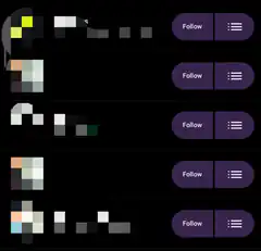 Pixelated user profiles with follow buttons