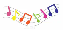 Colorful musical notes on staff