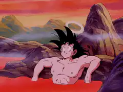 Goku relaxing in a hot spring