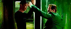 Morpheus and Agent Smith fight