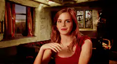 Hermione Granger talking in red dress