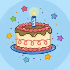 Birthday cake with lit candle and stars
