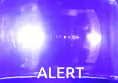 Flashing blue emergency light with ALERT text
