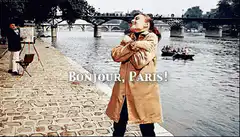 Bonjour Paris woman arms out