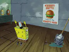 SpongeBob cleaning the floor