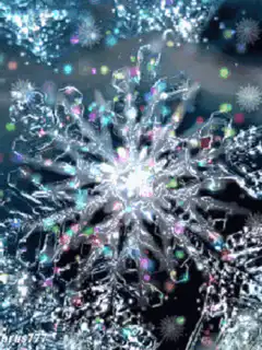 Glowing snowflake with colorful bokeh