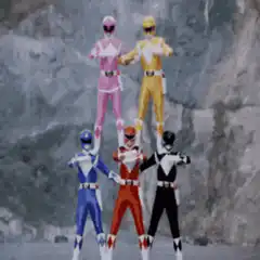 Power Rangers pose with explosion