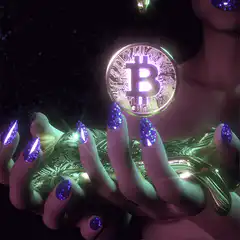 Woman holding glowing bitcoin
