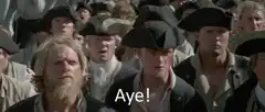 Crowd of sailors shouting Aye