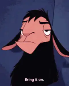 Goofy smirking and saying bring it on
