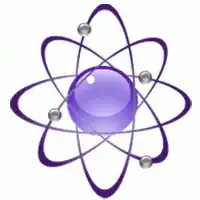 Purple atom with orbiting electrons