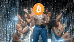 Bitcoin head guy dancing with women