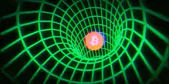 Bitcoin falling into green grid tunnel