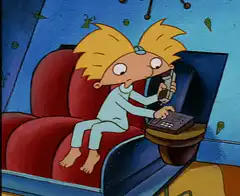 Arnold on the phone in pajamas