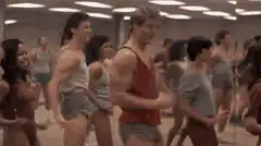 80s aerobics class with Arnold Schwarzenegger