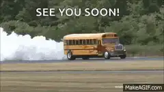 School bus drives away with fire