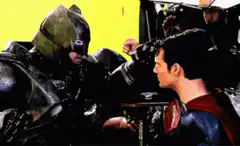 Ben Affleck and Henry Cavill laughing on set