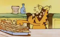 Garfield eating lasagna